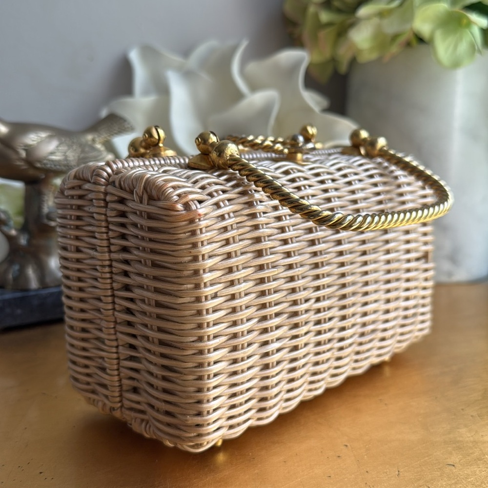 Vintage! 1950’s-60’s Vinyl Coated Wicker Bag